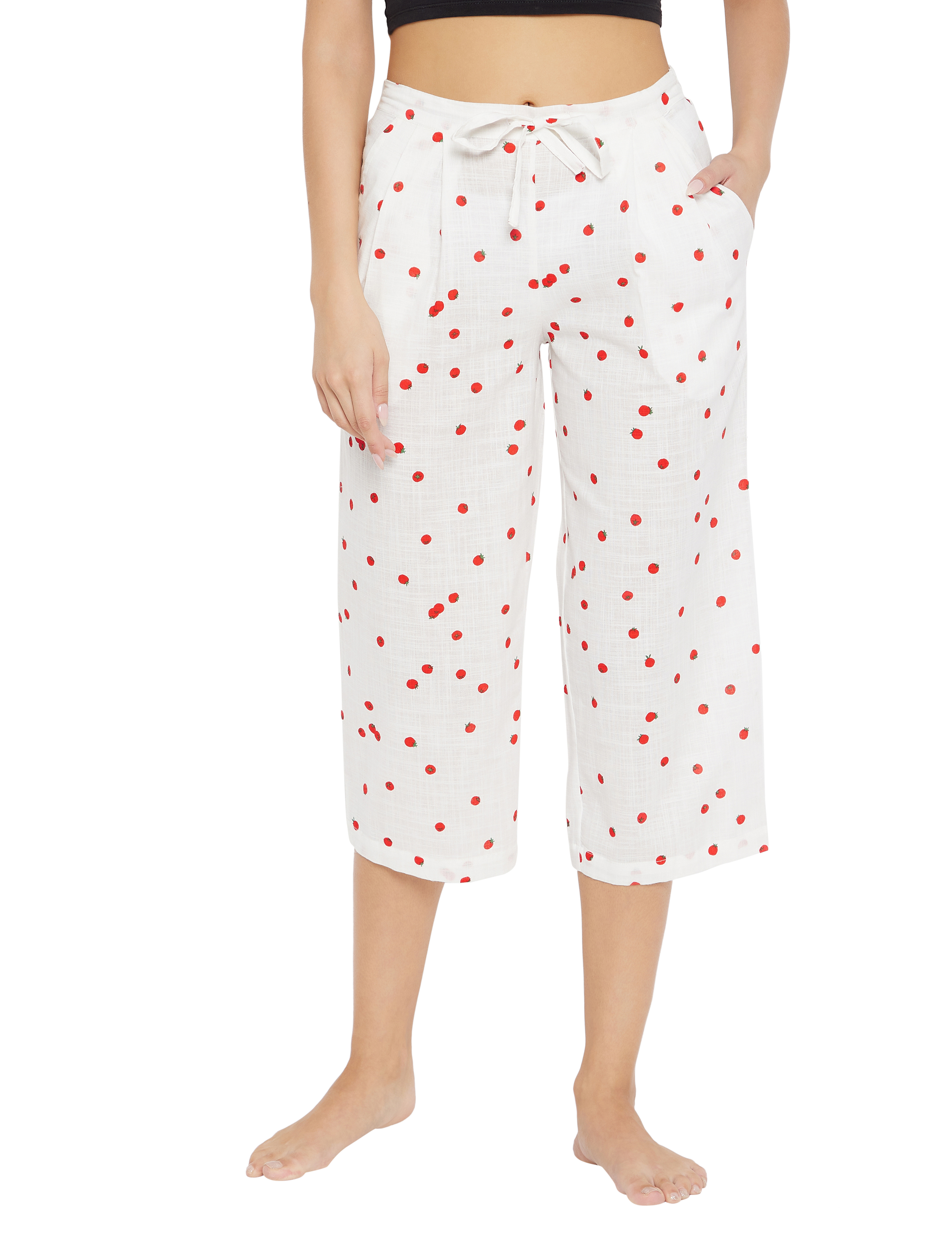 style shoes Women White & Red Printed Cropped Lounge Pant 